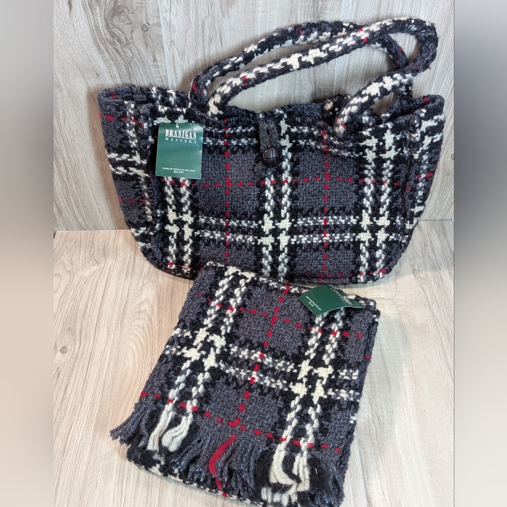 Branigan Weavers Killarney Gray Tote & Scarf Set Tweed Wool Ireland
